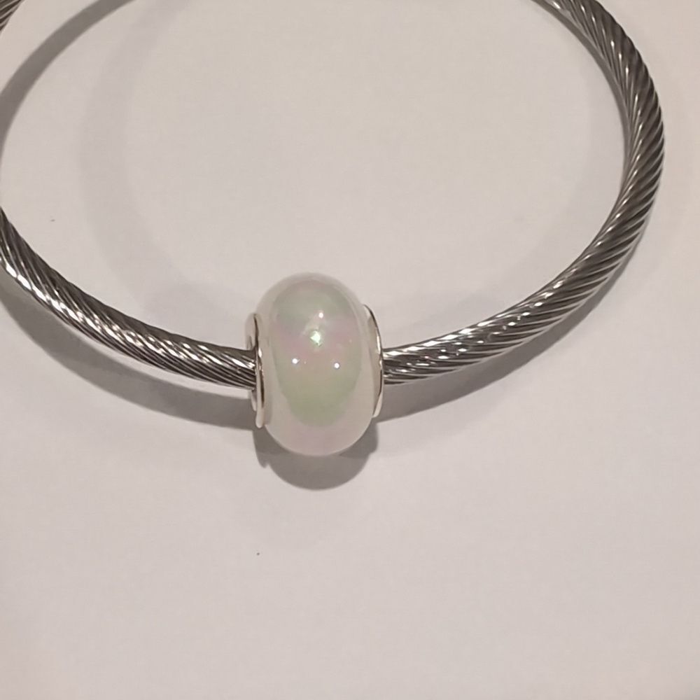 Silver White Pearlesque Charm for Pandora Style Bracelet - Picture 2 of 5